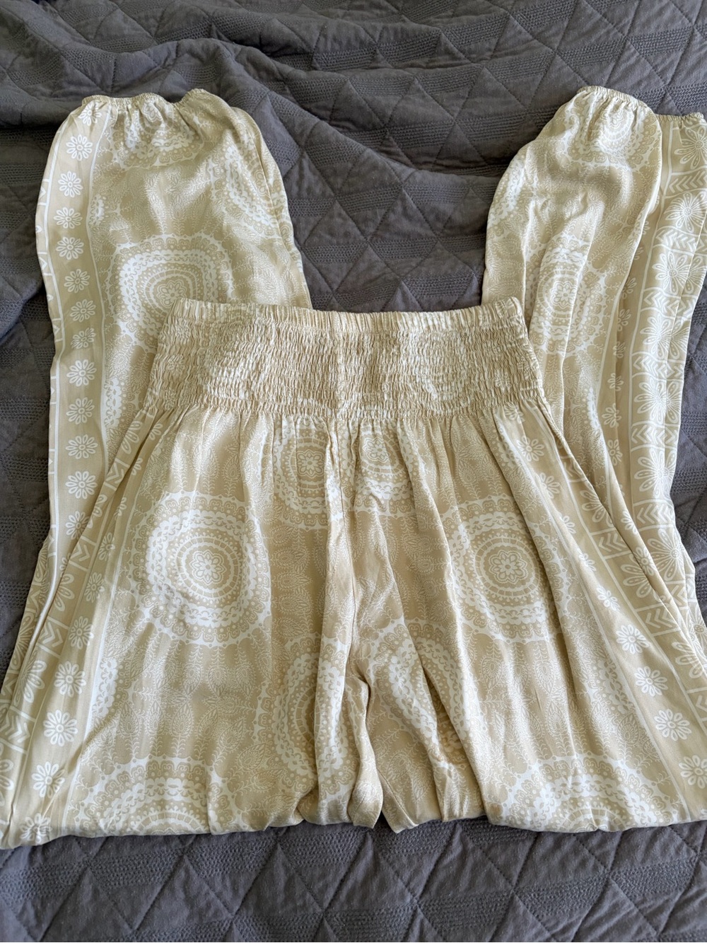 Women's Boho Cream Flowy Pants